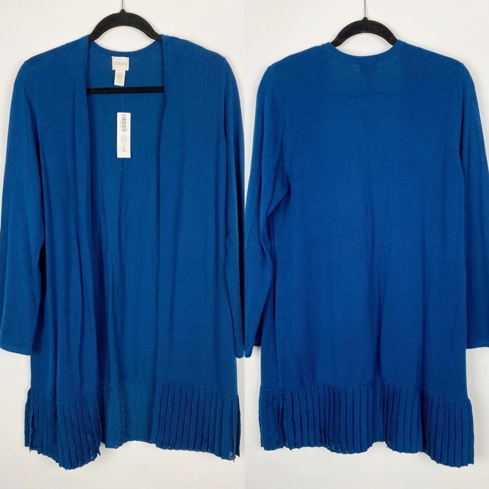 Chico's Pleated Open Front Longline Cardigan Sweater Womens 12P Chiocs 2 NWT